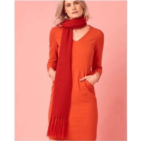 BODEN Ribbed Knit Orange V-Neck Dress NWT - Picture 11 of 12
